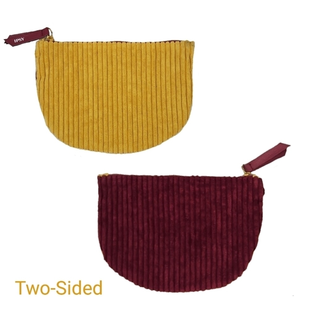 Ipsy Retro Vintage Corduroy Two-Color Zip Close Cutch Bag, Burgundy Yellow